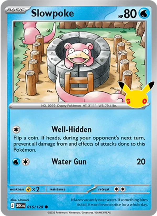 Slowpoke 016/128 30th Celebration Pokémon card