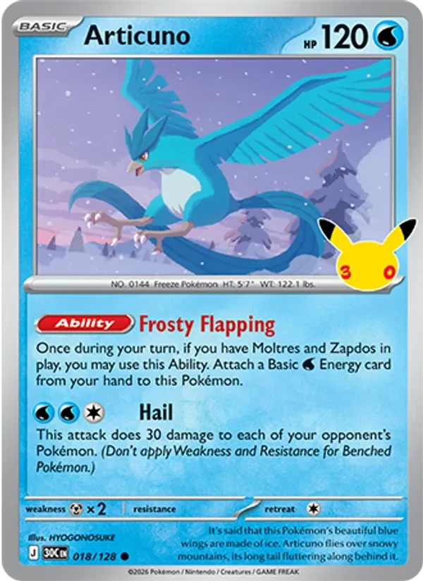 Articuno 018/128 30th Celebration Pokémon card