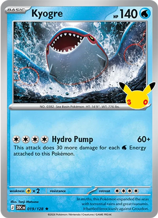 Kyogre 019/128 30th Celebration Pokémon card