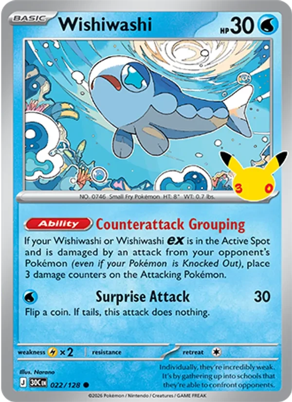 Wishiwashi 022/128 30th Celebration Pokémon card