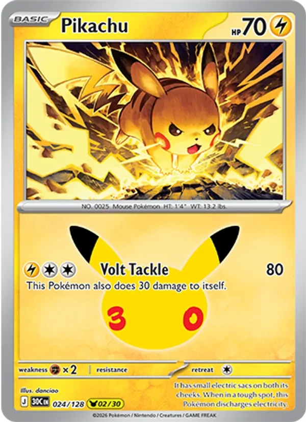 Pikachu 024/128 30th Celebration Pokémon card