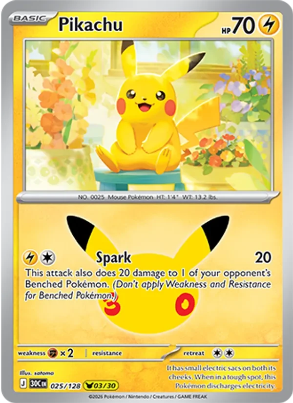 Pikachu 025/128 30th Celebration Pokémon card