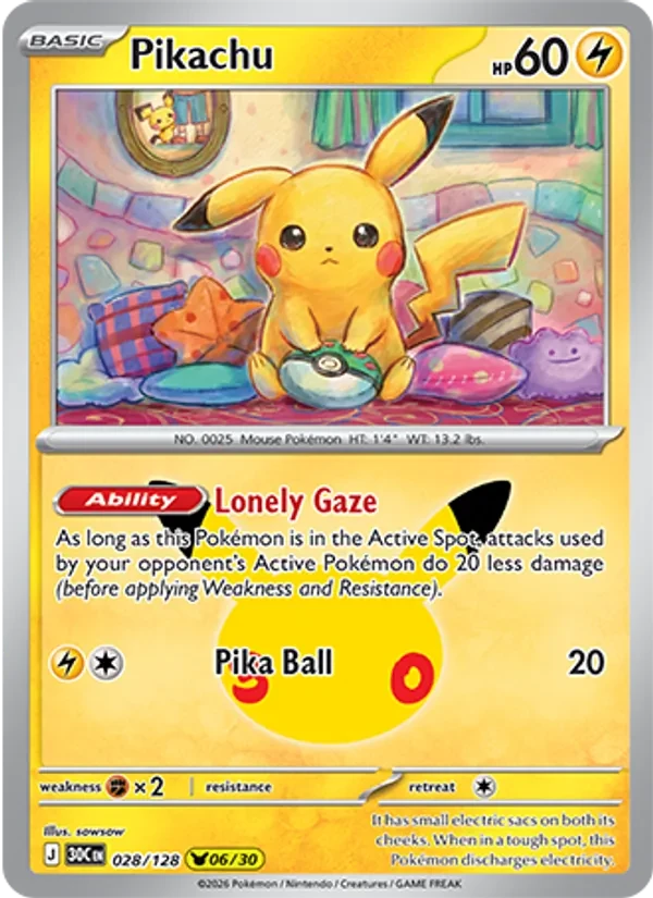 Pikachu 028/128 30th Celebration Pokémon card