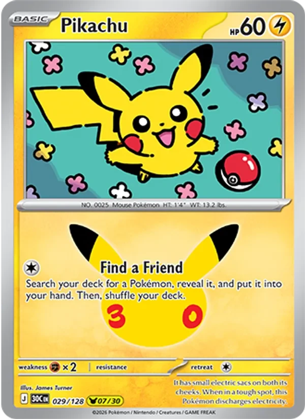 Pikachu 029/128 30th Celebration Pokémon card
