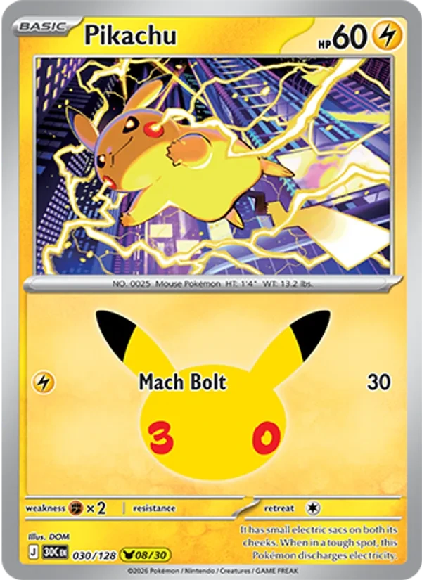 Pikachu 030/128 30th Celebration Pokémon card
