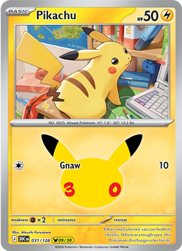 Pikachu 031/128 30th Celebration Pokémon card