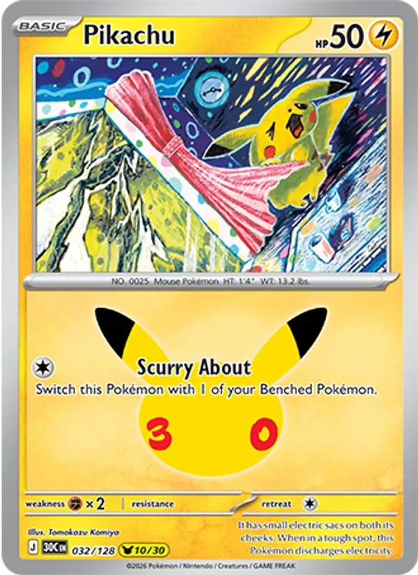 Pikachu 032/128 30th Celebration Pokémon Karte