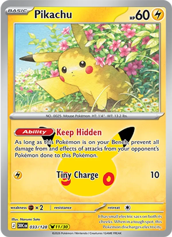Pikachu 033/128 30th Celebration Pokémon card