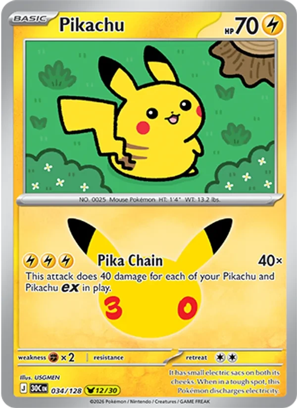Pikachu 034/128 30th Celebration Pokémon card