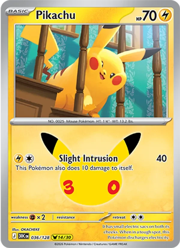 Pikachu 036/128 30th Celebration Pokémon card