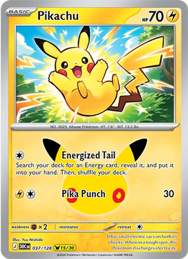 Pikachu 037/128 30th Celebration Pokémon card