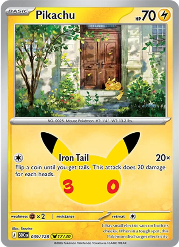 Pikachu 039/128 30th Celebration Pokémon card