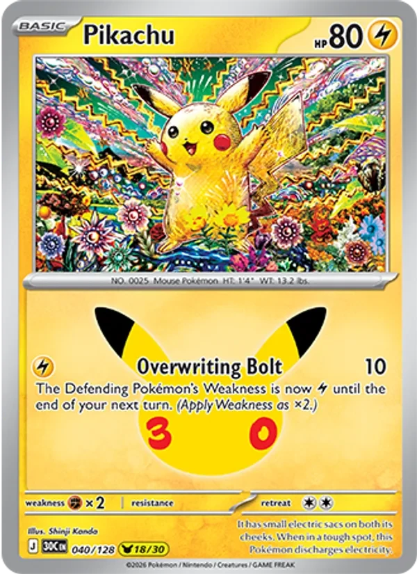 Pikachu 040/128 30th Celebration Pokémon card