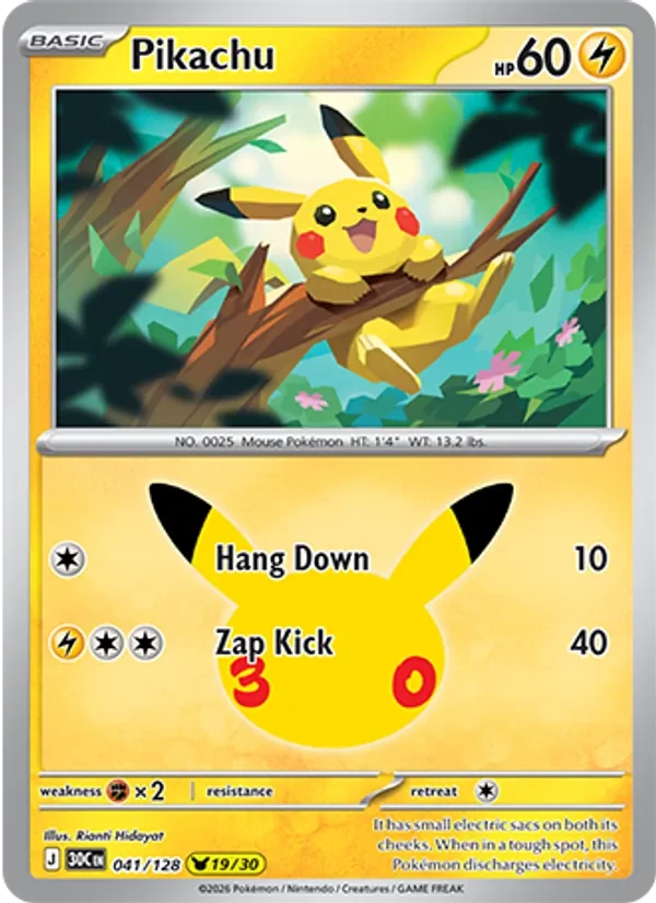 Pikachu 041/128 30th Celebration Pokémon Karte