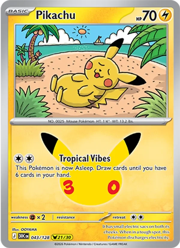 Pikachu 043/128 30th Celebration Pokémon Karte