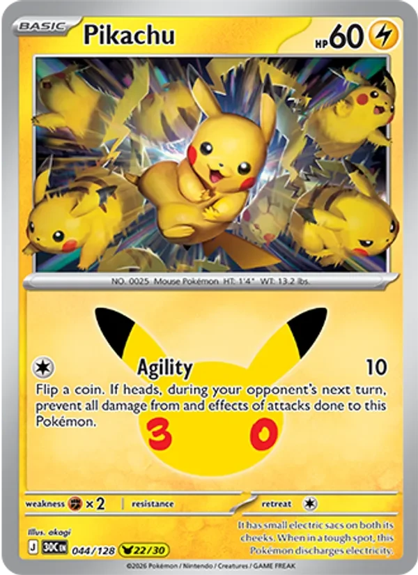 Pikachu 044/128 30th Celebration Pokémon card