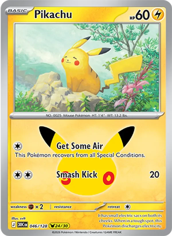 Pikachu 046/128 30th Celebration Pokémon card