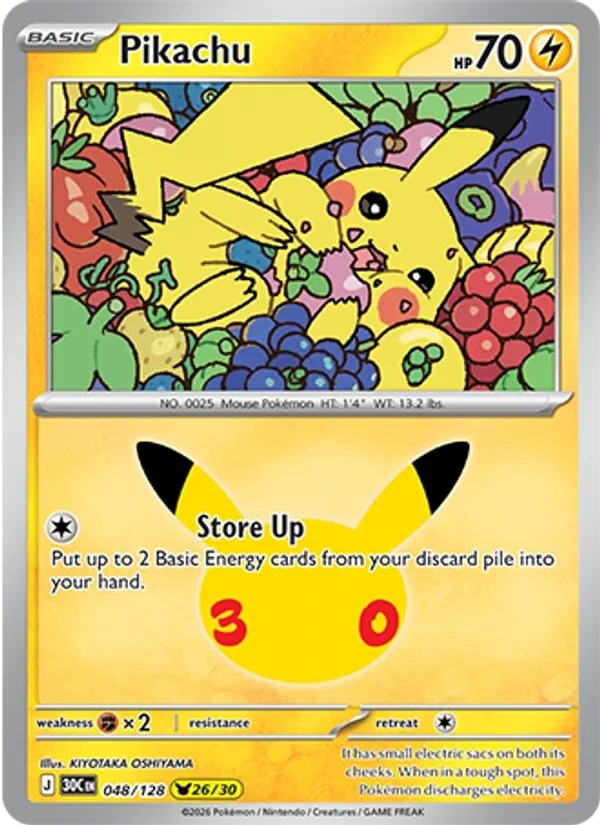 Pikachu 048/128 30th Celebration Pokémon card