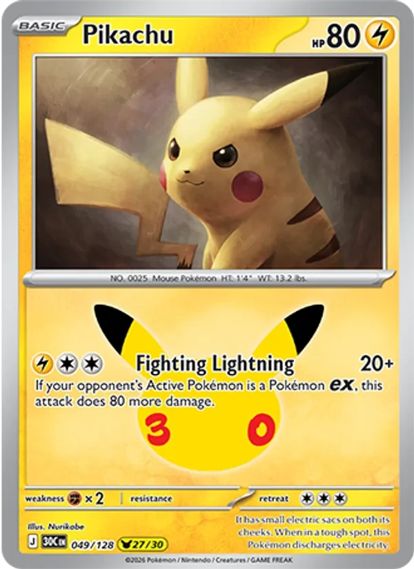 Pikachu 049/128 30th Celebration Pokémon card