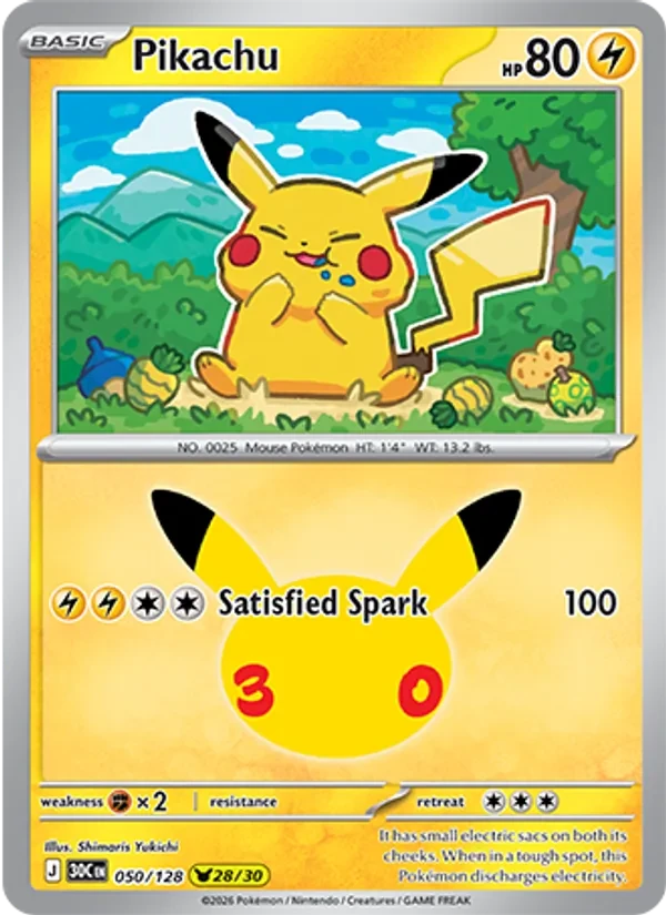 Pikachu 050/128 30th Celebration Pokémon card