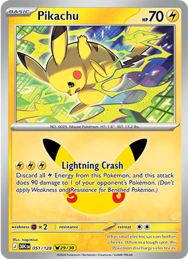 Pikachu 051/128 30th Celebration Pokémon card