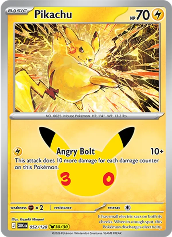 Pikachu 052/128 30th Celebration Pokémon card