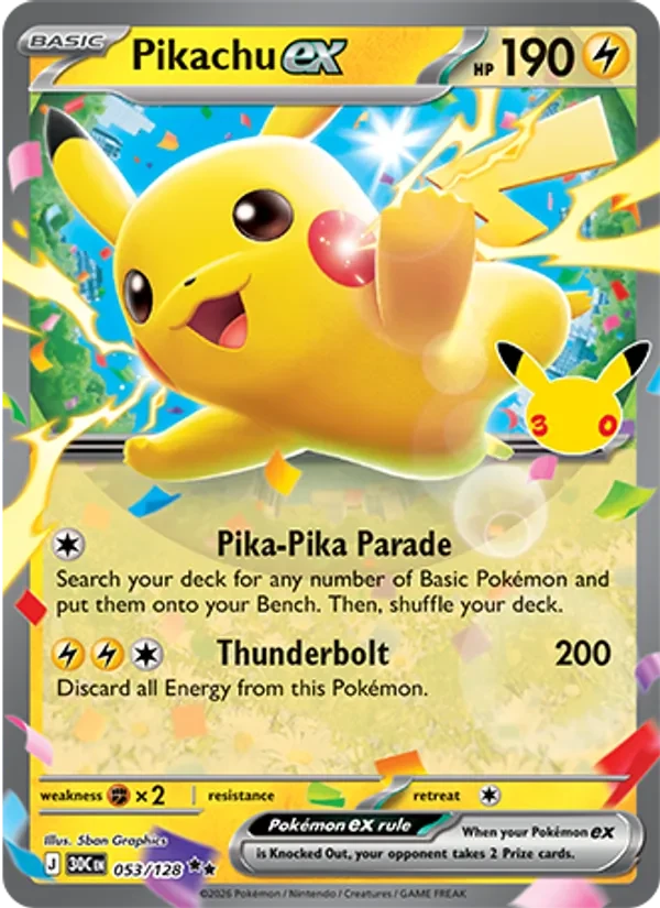 Pikachu ex 053/128 30th Celebration Pokémon card