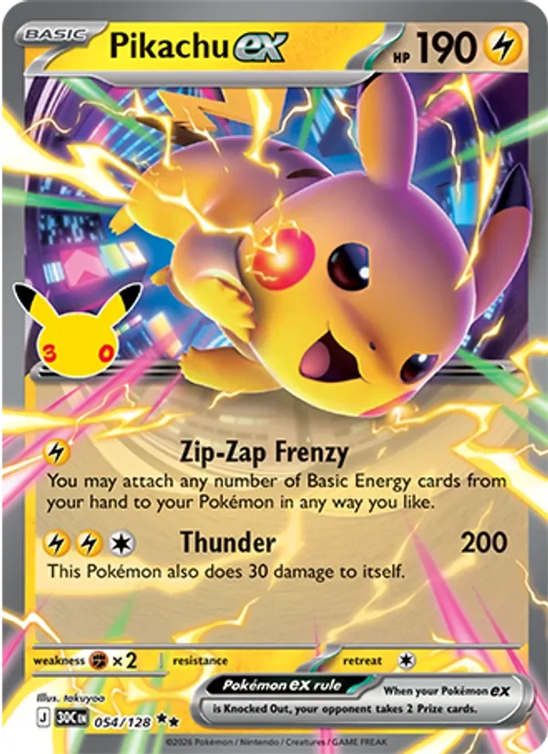 Pikachu ex 054/128 30th Celebration Pokémon card