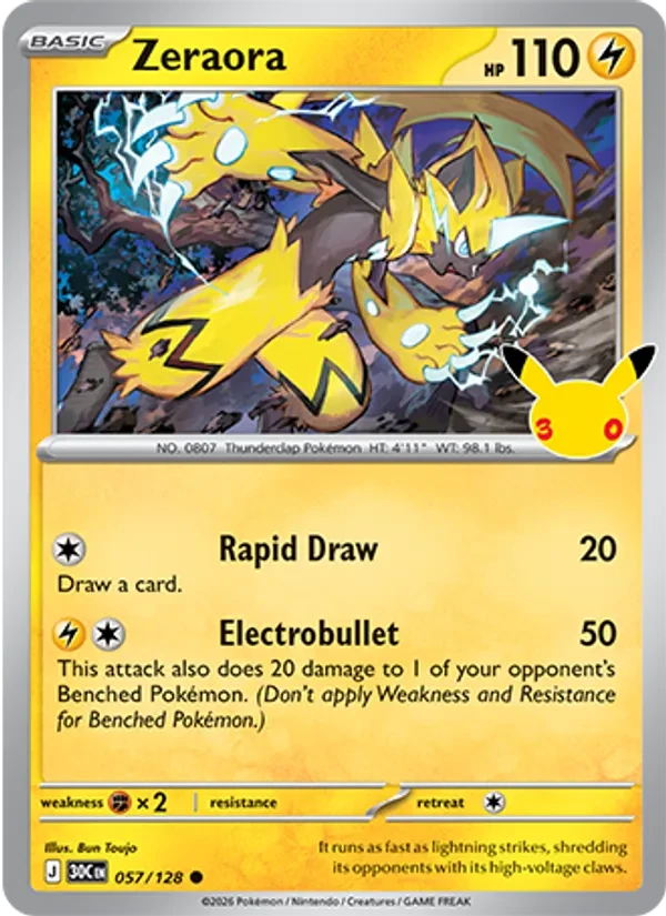 Zeraora 057/128 30th Celebration Pokémon card