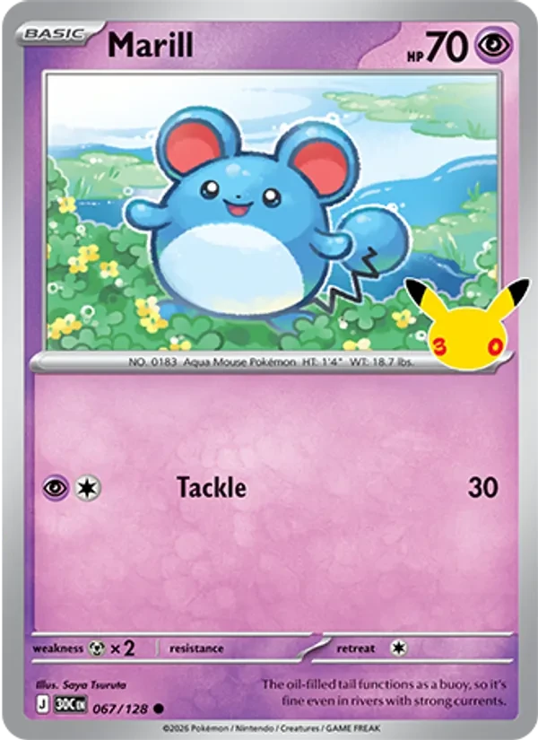 Marill 067/128 30th Celebration Pokémon card