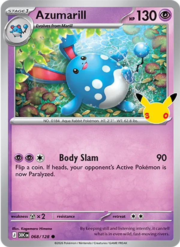 Azumarill 068/128 30th Celebration Pokémon card