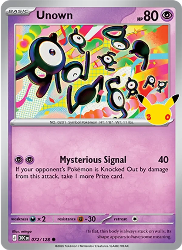 Unown 072/128 30th Celebration Pokémon card