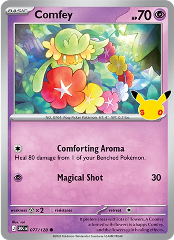 Comfey 077/128 30th Celebration Pokémon card