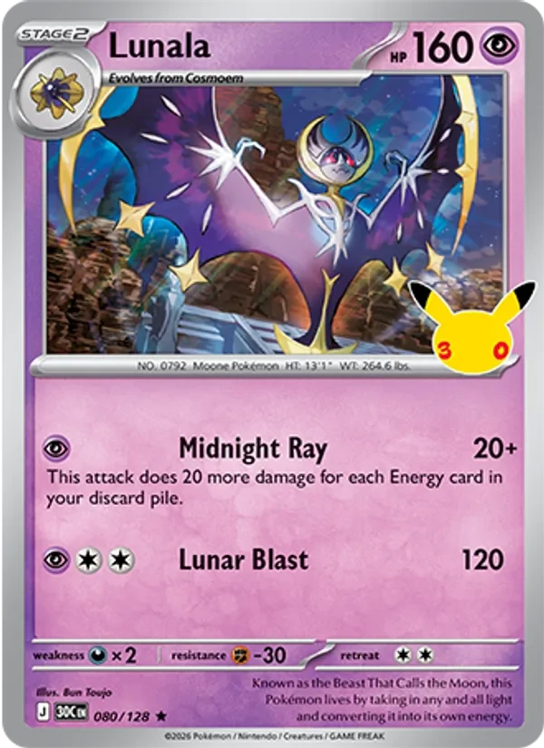 Lunala 080/128 30th Celebration Pokémon card