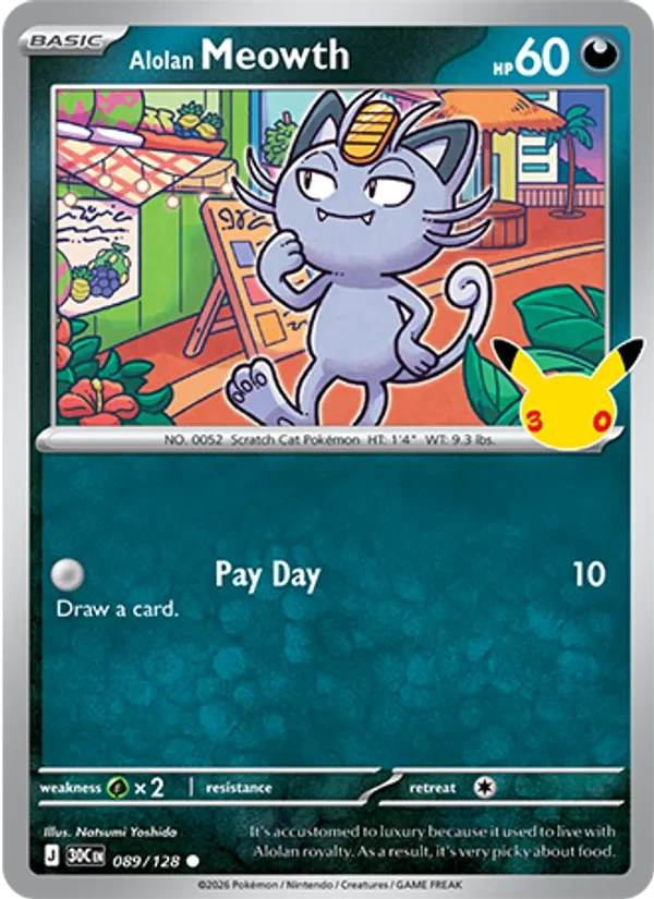 Alolan Meowth 089/128 30th Celebration Pokémon card