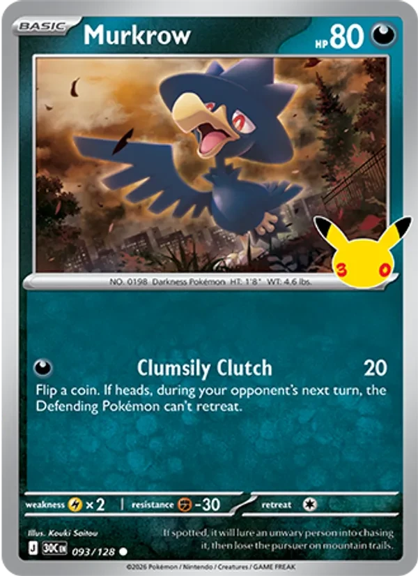 Murkrow 093/128 30th Celebration Pokémon card