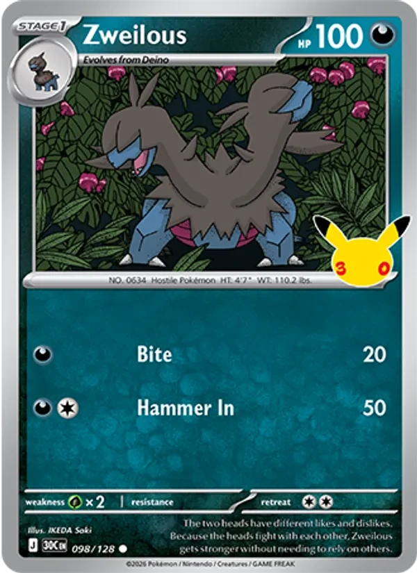 Zweilous 098/128 30th Celebration Pokémon card