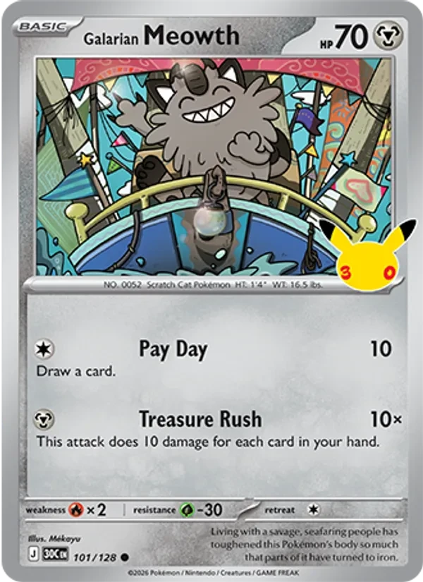 Galarian Meowth 101/128 30th Celebration Pokémon Karte
