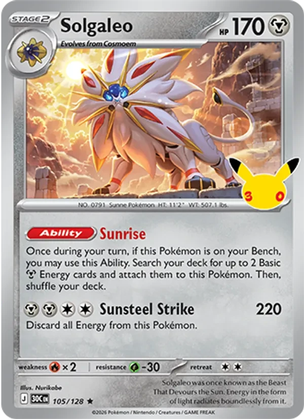 Solgaleo 105/128 30th Celebration Pokémon Karte
