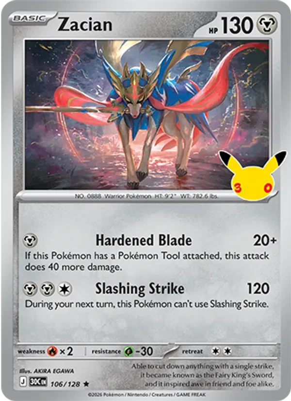 Zacian 106/128 30th Celebration Pokémon card