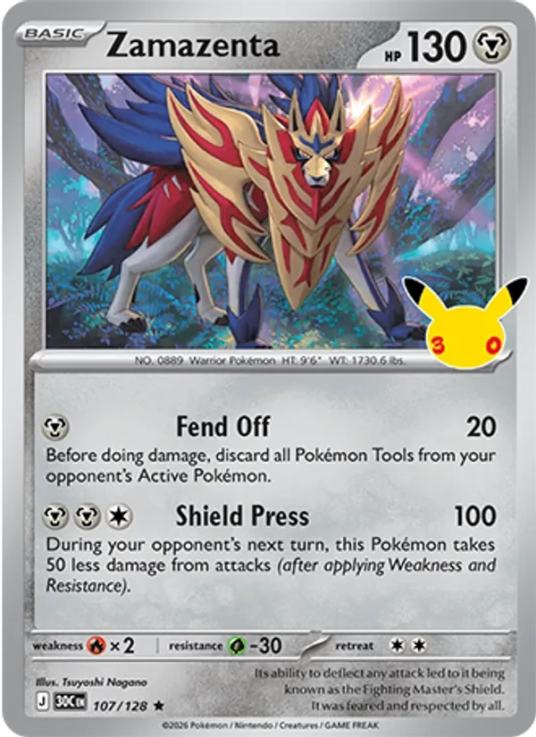 Zamazenta 107/128 30th Celebration Pokémon card