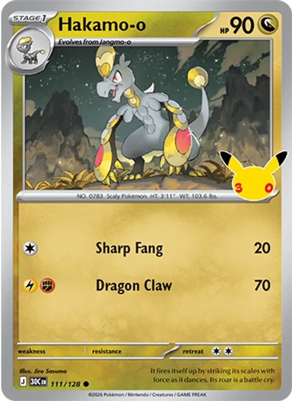 Hakamo-o 111/128 30th Celebration Pokémon card