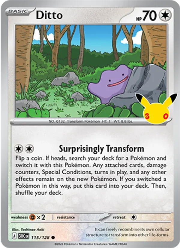 Ditto 115/128 30th Celebration Pokémon card