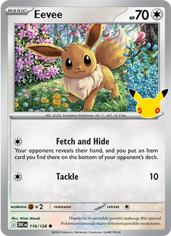 Eevee 116/128 30th Celebration Pokémon card