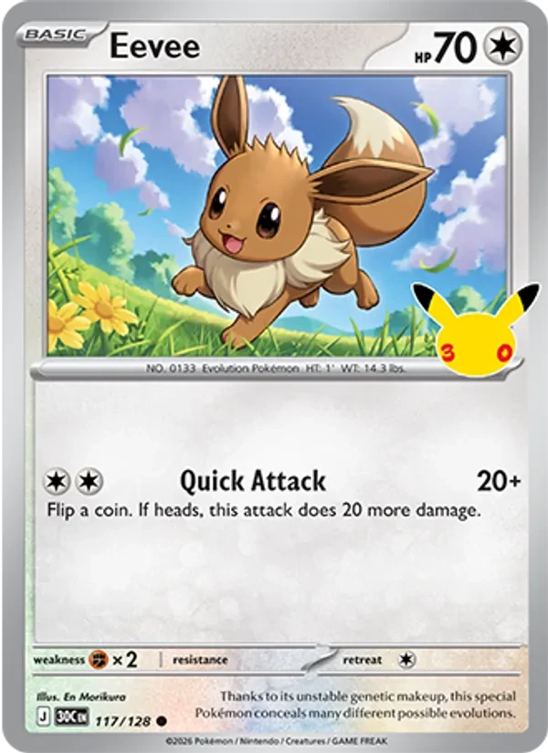 Eevee 117/128 30th Celebration Pokémon card