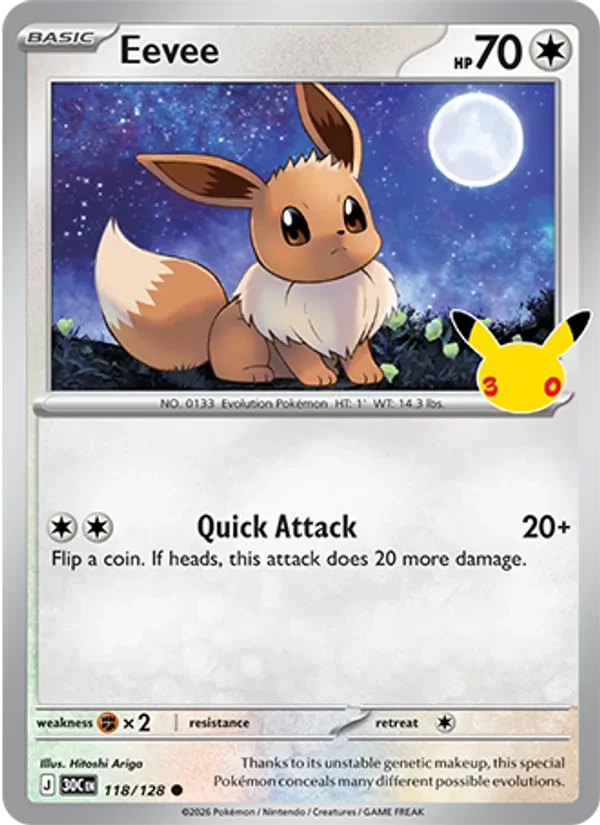 Eevee 118/128 30th Celebration Pokémon card