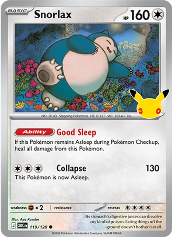 Snorlax 119/128 30th Celebration Pokémon card