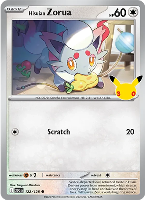 Hisuian Zorua 122/128 30th Celebration Pokémon card