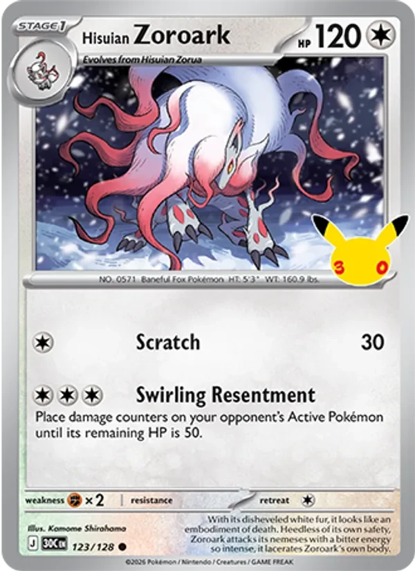 Hisuian Zoroark 123/128 30th Celebration Pokémon Karte