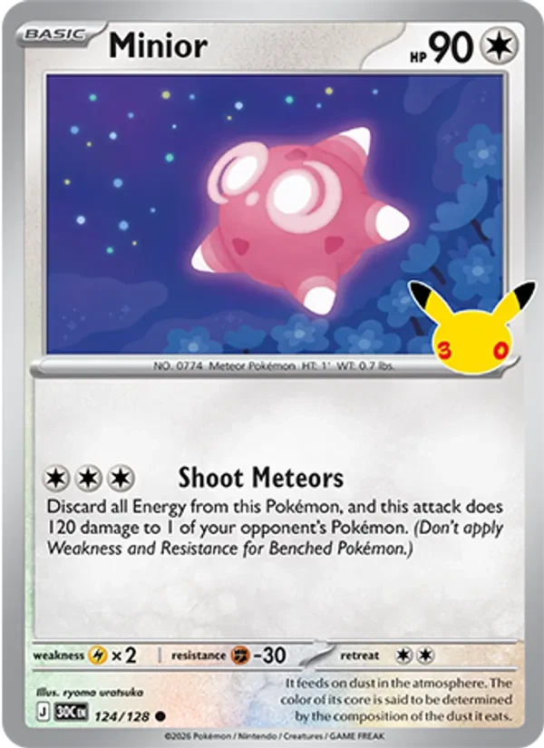 Minior 124/128 30th Celebration Pokémon card